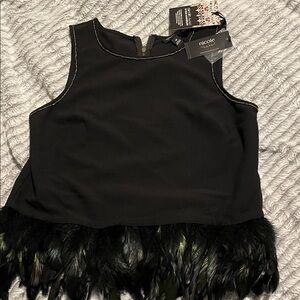 Nicole Black Sleeveless Top with Feather Detail